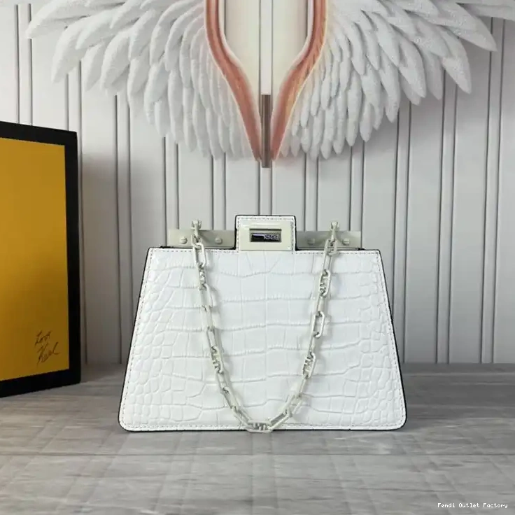 Cheap HOT Fendi Bag Crocodile In White Mini Cut Leather Peekaboo 0611